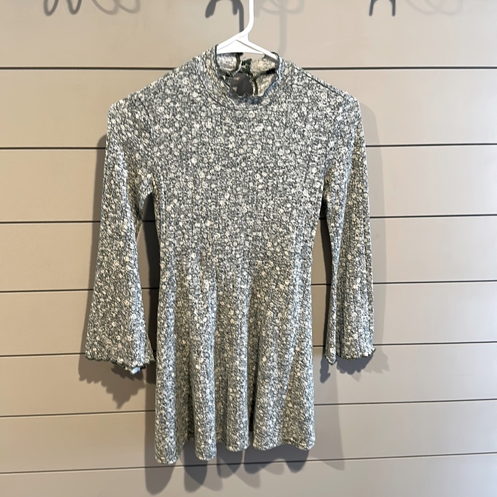 Girls Green and Cream Dress - Sleeves Flare at the End